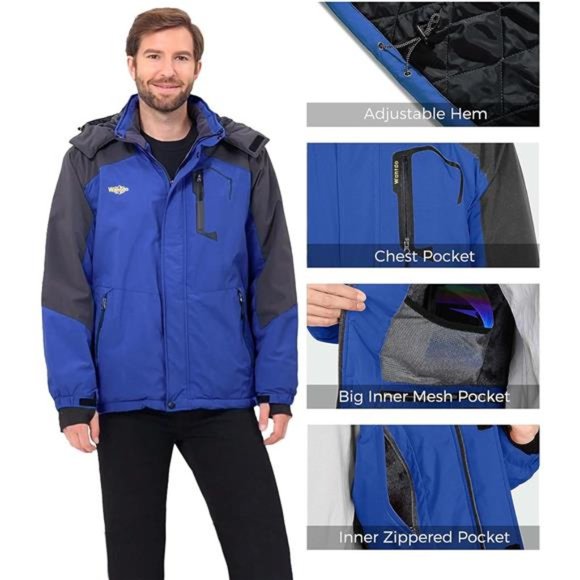Men's Mountain Waterproof Ski Jacket Windproof Rain Jacket Winter Hooded Coat - Picture 5 of 6